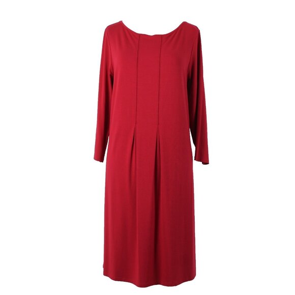 J Jill Dress $99 Sz M True Red Pleated Rayon Lycra Spandex Midi Dress - Picture 1 of 15